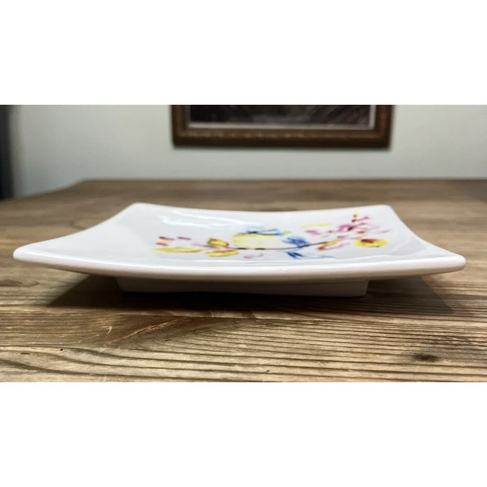Pier 1 Bluebird Blue Jay Dolomite Dessert Plate/Trinket Dish 7” Square Discont.